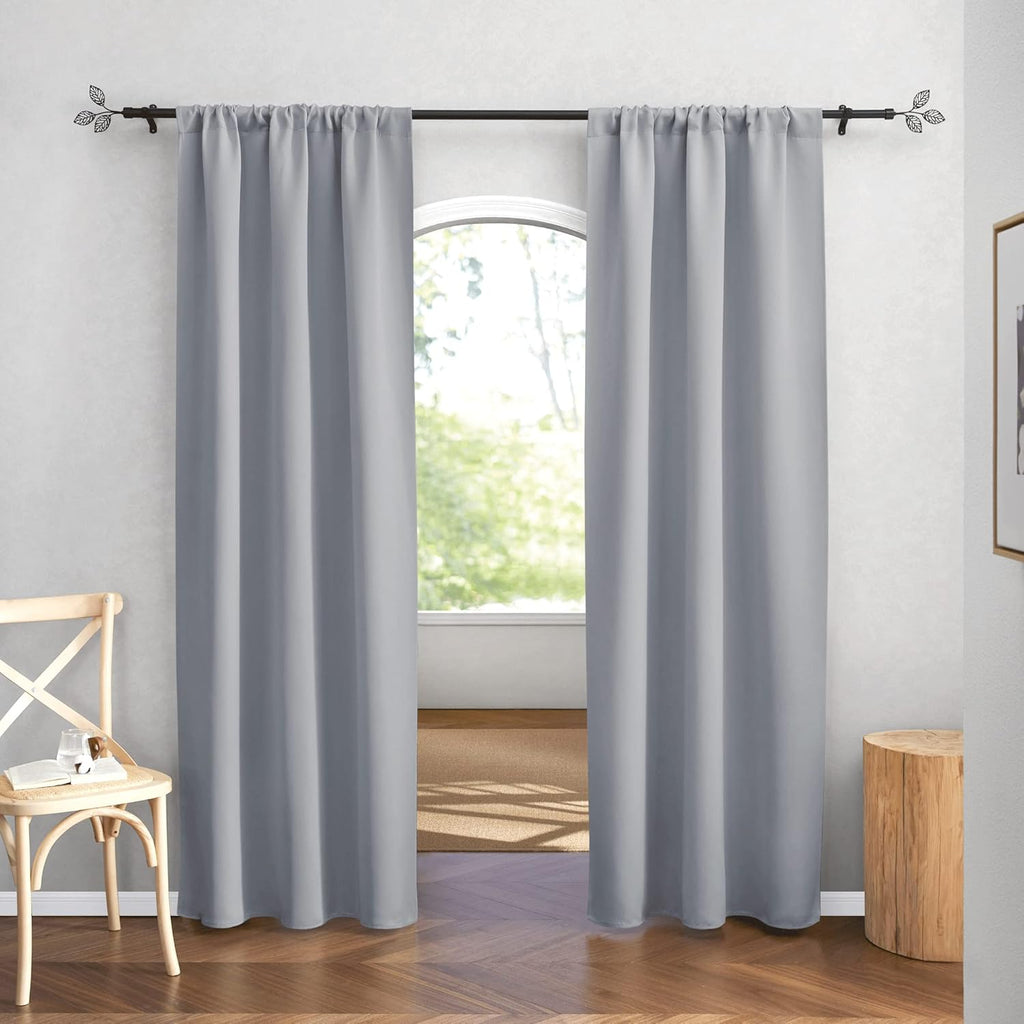 RYB HOME Curtains 84 inch Long - Blackout Curtains Privacy for Living Room Bedroom Bay Window Patio Door Decor, W 42 x L 84, Silver Grey, 1 Pair