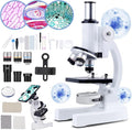 Microscope for Kids Beginner, 40X-2000X Biological Compound Microscope Kit with Adjustable Brightness LED, Slides for School Lab Home Education, Gifts for Children Students Ages 6+