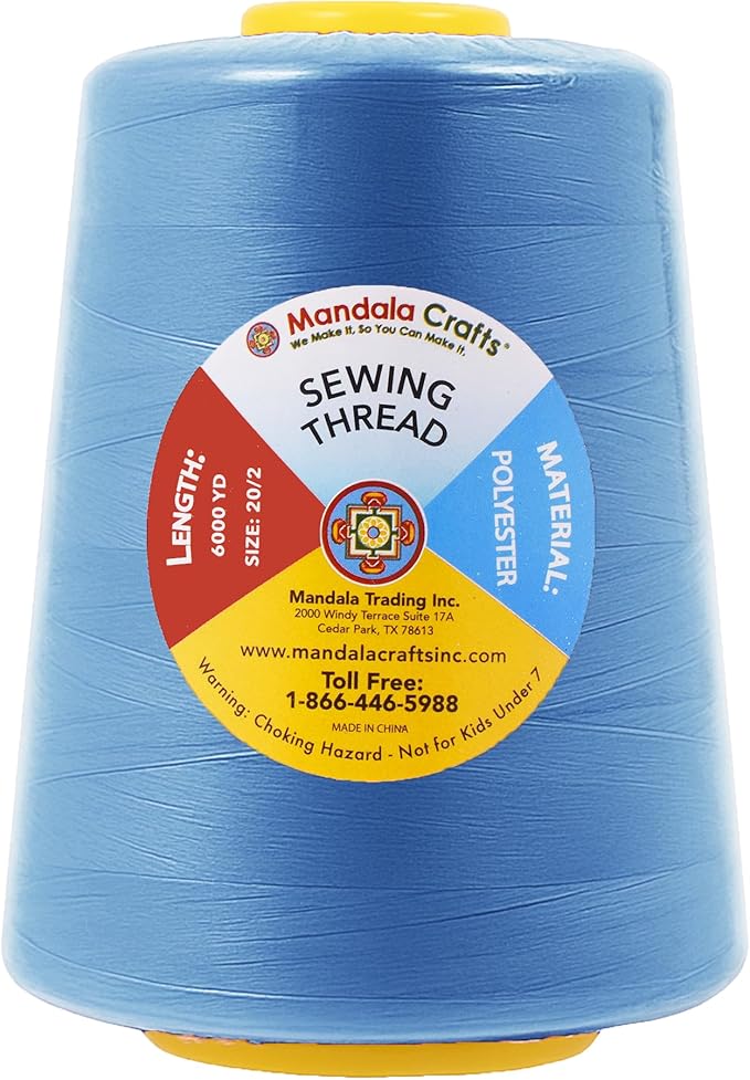 Mandala Crafts 4 Pack of Serger Threads Cones Spools - 20S/2 24000 Yards Polyester Dusty Blue Threads for Sergers Machine and Overlock Quilting Sewing Machine