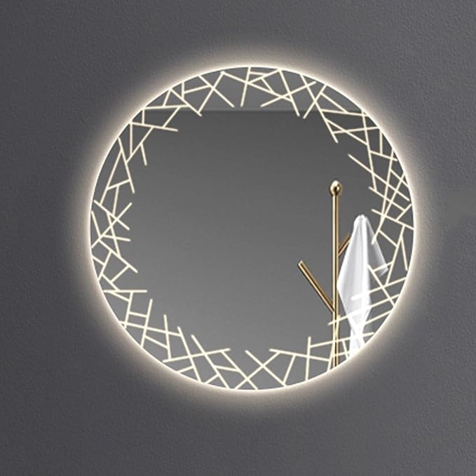 Bathroom Mirror with LED Lights, Wall Mirror with Touch Sensor, Round Mirror with Demister Pad, 3 Light Modes, for Living Room and Bathroom(A,60cm/23.6in)