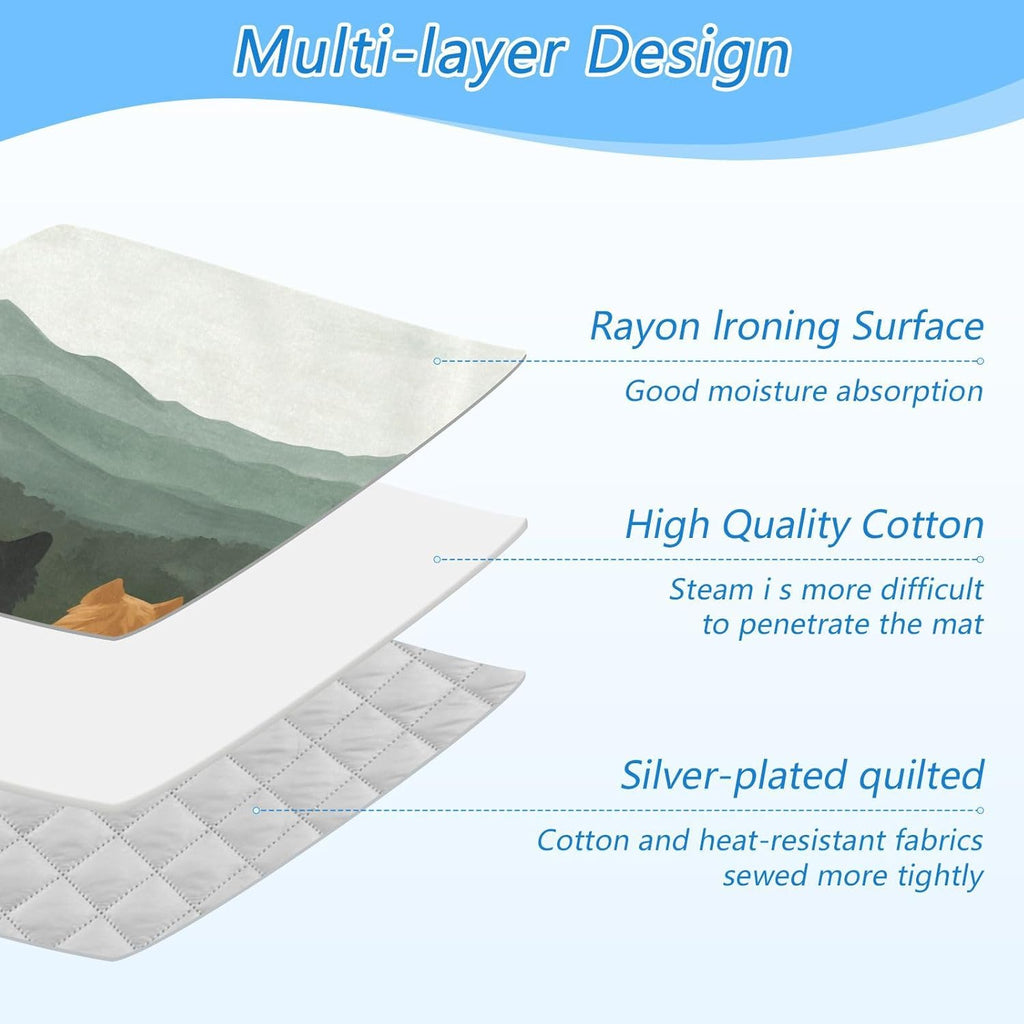 Cute Wolves Back and Green Mountain Ironing Mat Thickened Ironing Blanket Travel Portable Double-Side Using Ironing Pad Travel Isolate Heat Pad Cover for Washer Dryer Table Top Countertop 27.6x