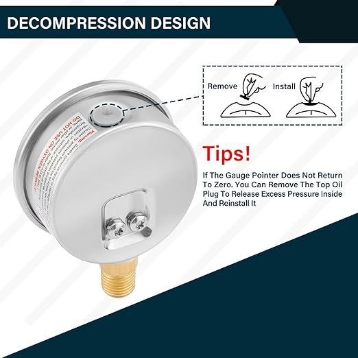 MEASUREMAN 2-1/2" dial,Glycerin Filled, Stainless Steel case, Brass Inside, 0-10psi/kpa,1/4" NPT Lower Mount
