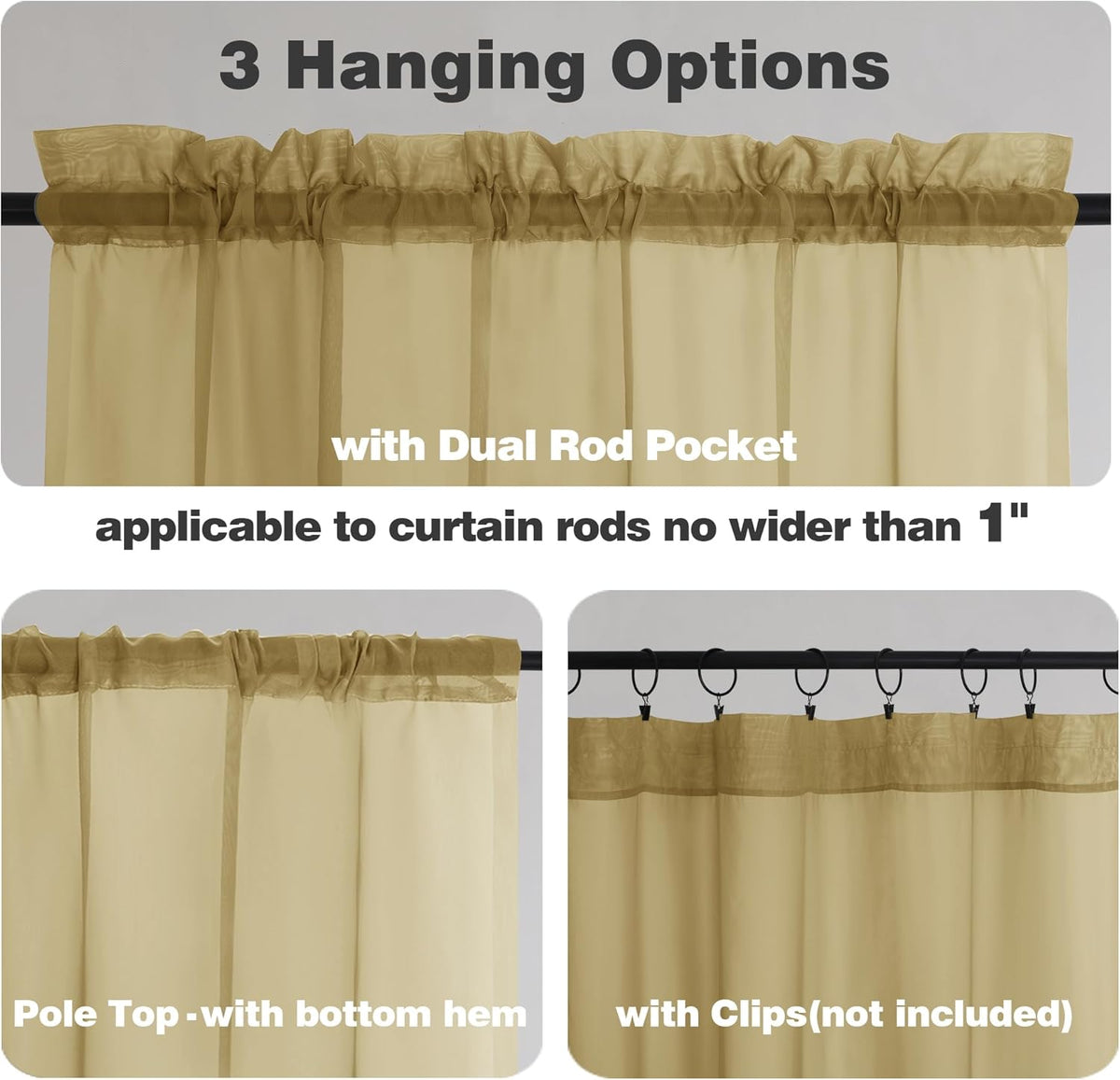 Chyhomenyc Gold Sheer Curtains 84 inches Long 2 Panels Set - Light Filtering Curtains for Living Room, Soft Gentle Voile Rod Pocket Bedroom Window Drapes, 42Wx84L Inch, 2PCS