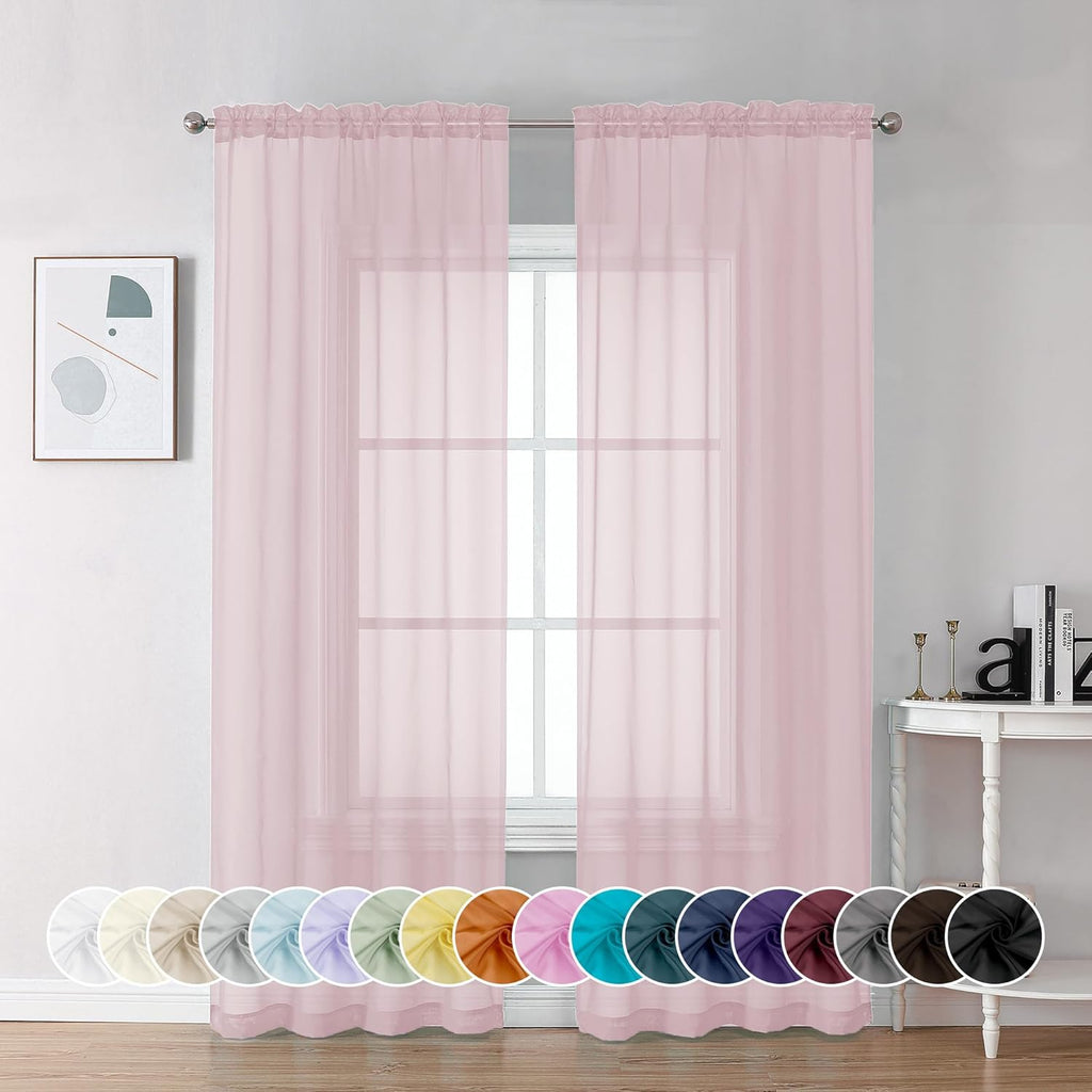 Chyhomenyc Sheer Curtains 72 Inch Length 2 Panels, Light Filtering Top Dual Rod Pocket Voile Window Curtain Drapes for French Door, Bedroom Living and Children Room, Each 42W x 72L, 2PCS, Blush Pink