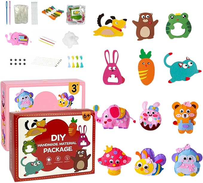 DIY Doll Sewing Toys, Whateveri DIY Doll Sewing Toys, Sewing Kit for Kids, My First Sewing Kit, Weaving Loom for Kids, Sew Fun Animals Kit, Handmade Kids Sewing Crafts DIY Kits Kids 8-12 (A+B Set)