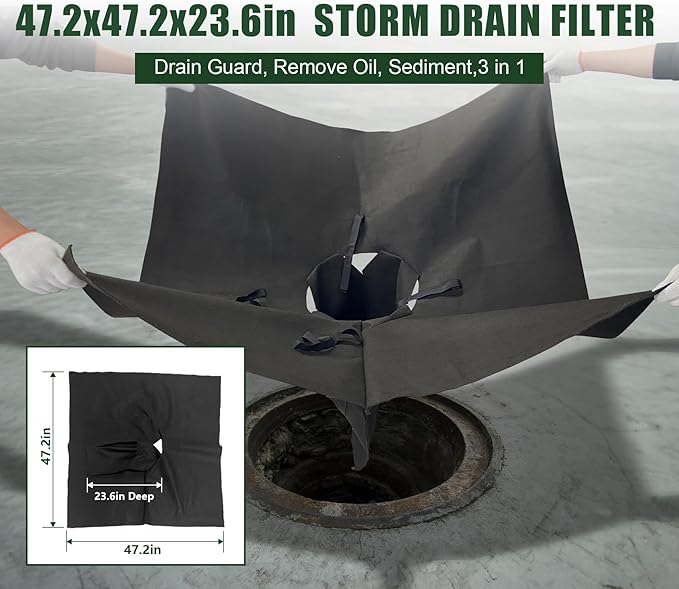 PET Storm Drain Filter-47.2x47.2x23.6in Oil & Sediment Guard with 4 Lifting Loops,Square Witches Hat Catch Basin Filter for Parking lot Street Construction Site Industrial Plant
