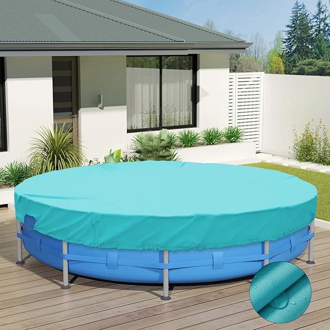 ECOOPTS 11 ft Waterproof Round Polyester Pool Cover for Above Ground Pools, Swimming Pool Cover Protector Winter Safety Cover (Turquoise)