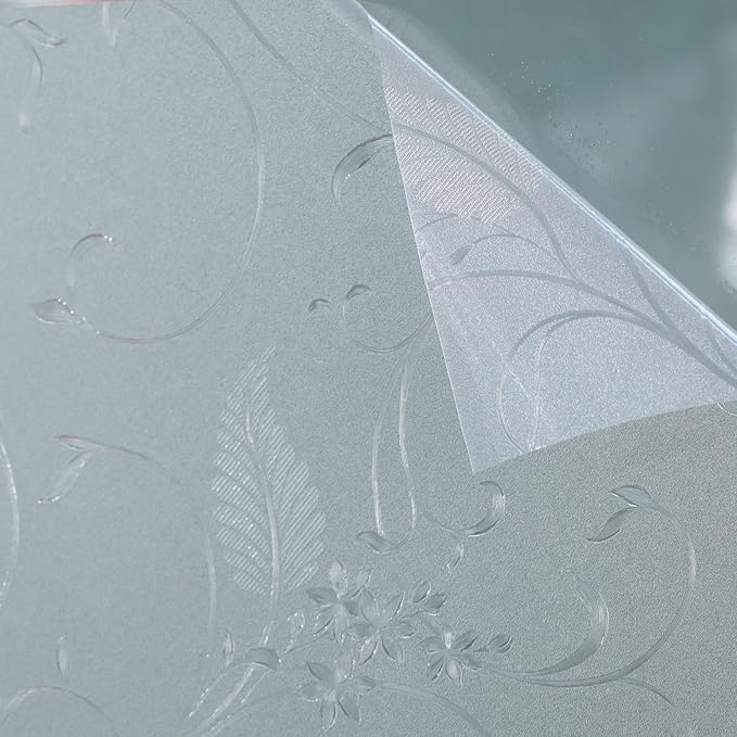 Mikomer Privacy Window Film Etched Flowers Static Cling Glass Door Film, Non Adhesive Heat Control Anti UV Window Cling for Office and Home Decoration,23.6 inches by 118 inches