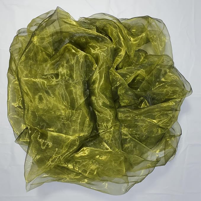 Two-Tone Iridescent Holographic Organza Fabric - 11 Yards | Lightweight Sheer Gauze Voile Tulle | for Dresses, Party Decor, DIY Crafts, Shiny Backdrops（Olive-Greenish Yellow