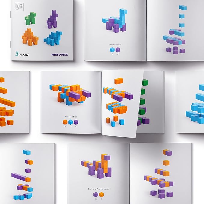 PIXIO Mini Dinos - Magnetic Blocks Building Toys in Pixel Art Style - Dinosaur Toys - Arts and Crafts Kids Toys - Building Blocks - Learning Toys - Mini Dinosaur Figures - 88 pcs