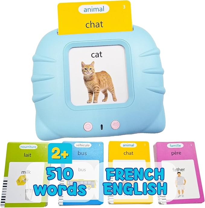ZEENKIND French & English Talking Flash Cards with 510 Sight Words for Toddlers 3-6 Years Old, Learn French for Kids, Audible Pocket Speech Early Learning Bilingual Flashcard Toys, 255 Cards