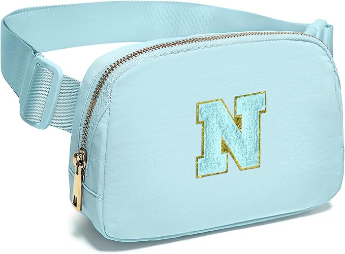 Gitus Gifts for 8 9 10 11 12 Year Old Girls Belt Bag Fanny Pack Crossbody Bags with Initial Letter Patch Cute Stuff Birthday Gifts for Teen Girls Women Personalized Trend Stuff (Icing Blue-N)