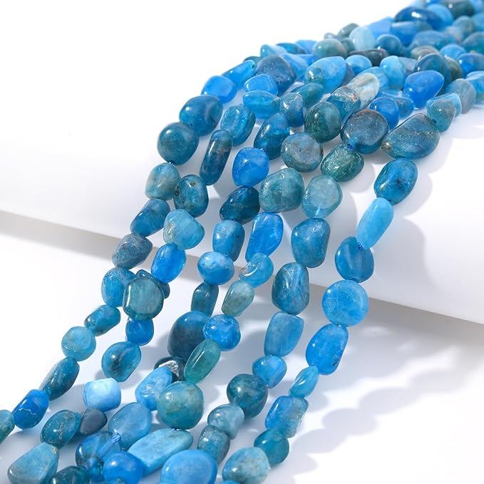 Blue Apatite Pebble Nugget Oval Free Tumbled Stone 6-8mm Natural Gemstone Loose Beads Approx 15.5 inch for DIY Jewelry Making
