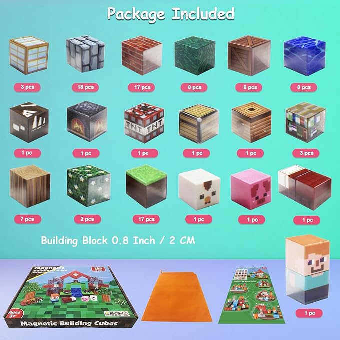 Magnetic Blocks Animals Magnet Cubes 100Pcs Montessori Building Block Sets STEM Sensory Construction Toys for Boys Girls Ages Kids 3-12 Birthday Party Gifts