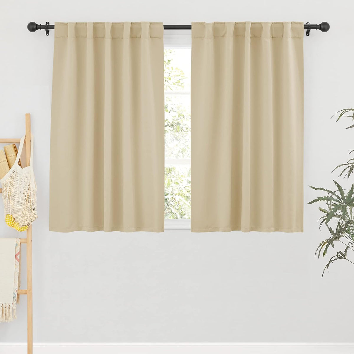 RYB HOME Room Darkening Curtains - Back Tab Haning Top, Sunlights Block Privacy Curtains Kitchen Drapes for Dining Sitting Room Home Office Kids Playroom, 42 x 54, Biscotti Beige, 2 Panels