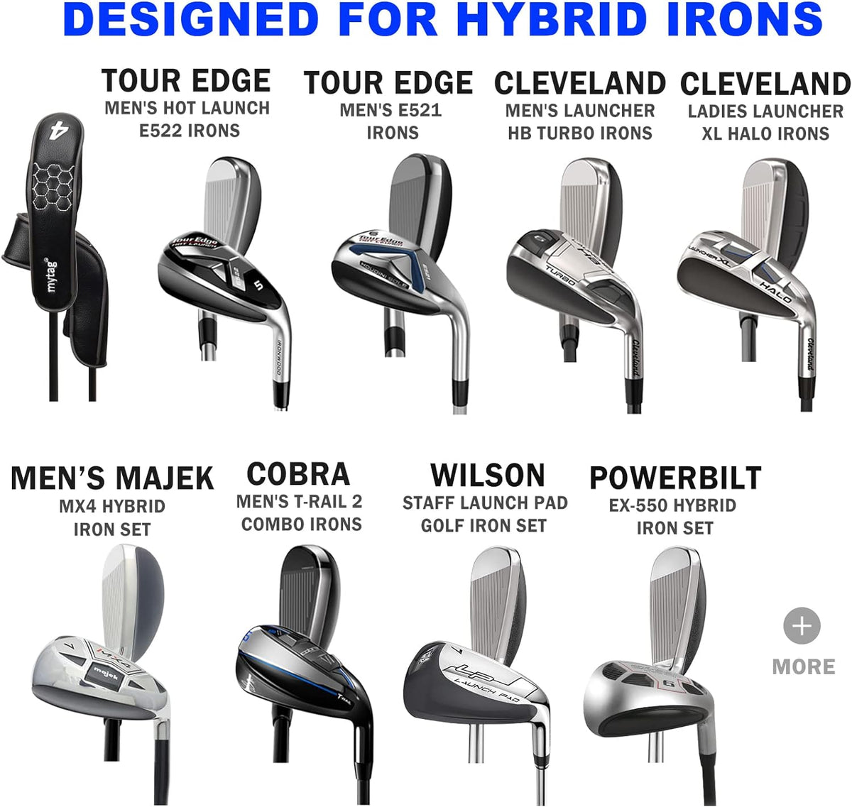 mytag 8PCS Golf Hybrid Iron Covers Set, Knit Hybrid Head Covers, Fits Cobra T Rail, Cleveland Launcher, Wilson Launch Pad, Tour Edge Hot Launch - Customizable