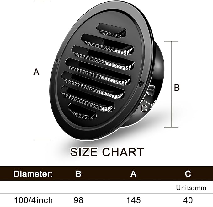Zonon 36 Pcs Stainless Steel Soffit Vents 4 Inch Round Dryer Vent Cover with Mesh Screen for Home Outdoor Bathroom Wall Ceiling Outside Exterior Exhaust (Black)
