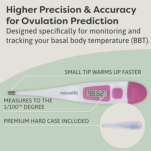 Microlife Digital Basal Thermometer 1/100th Accurate, Fertility Prediction and Ovulation Tracking, Oral or Vaginal BBT, (60-Second Reading),