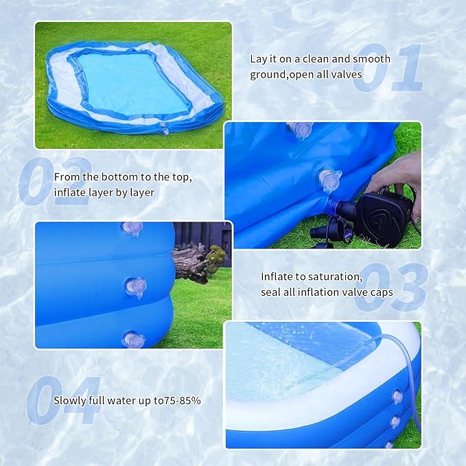 Inflatable Swimming Pool, Blow up Pool, Above Ground Swimming Pool for Family,Pool for Adults 120x 72 x 22 inch Full-Sized Inflatable Pool for Outdoors, Backyard