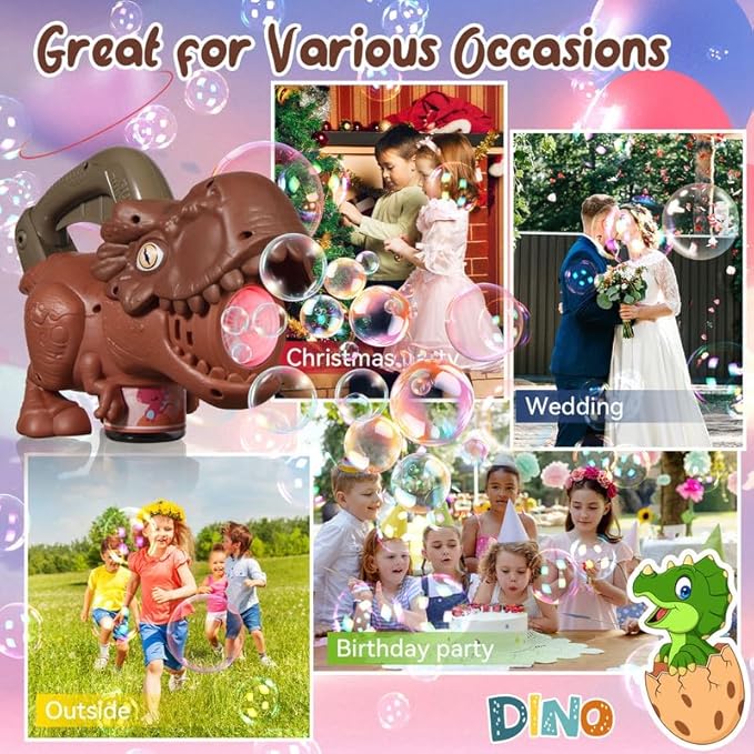 Dinosaur Bubble Machine with Colorful Lighting for Kids Automatic Handheld Dinosaur Bubble Toy 20000+ Big Bubbles Per Minute Bubbles Toy for Outdoor Parties Yard Fun Kids Gift Triceratops Blue