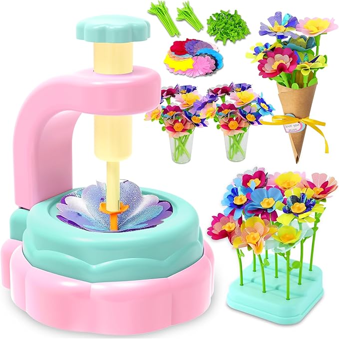 Flower Bouquet Craft Kit, DIY Arts and Crafts for Kids 4-6-8, Girls Toys 4-6-8 Flower Making Activity Toy Set for Toddler and Kids, Birthday Gifts for 4 5 6 7 8 Year Old Girls (Pink & Blue)