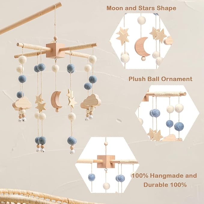 Baby Mobile for Crib | Baby Crib Nursery Mobile Star Moon for Baby Boys and Girls | Boho Nursery Decor | Baby Shower Set for Infant Bedroom Hanging Decoration Toy