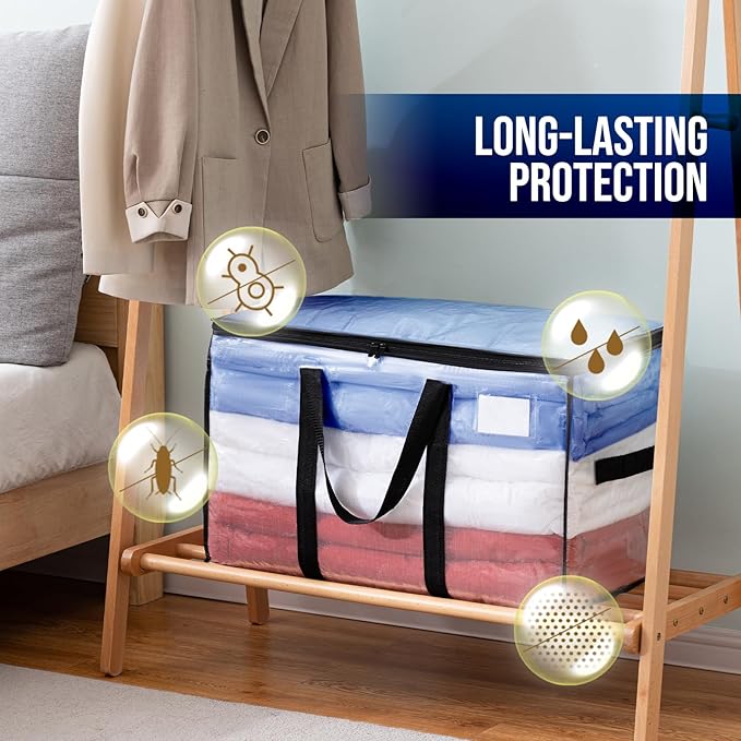 TAILI Extra Large Moving Bags, 2 Pack Clear Heavy Duty Totes For Storage with Visible Window, Wrap Around Handles, Storage Bags for Space Saving, Alternative to Moving Boxes