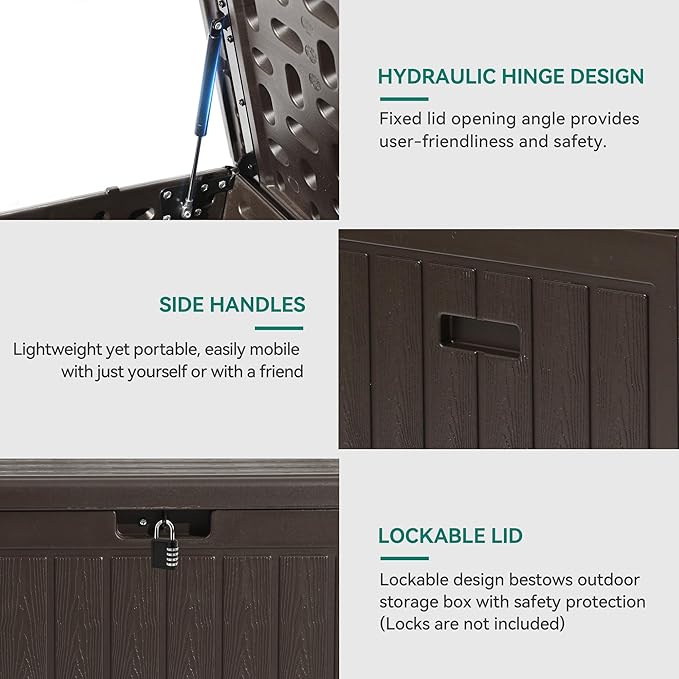 YITAHOME 90 Gallon Double-Wall Deck Box with Side Handles, Outdoor Large Storage for Patio Furniture Cushions, Garden Pool Accessories, Water Resistant & Lockable