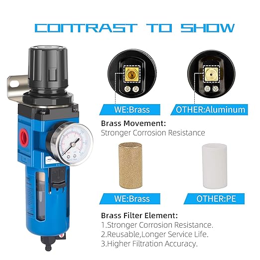 NANPU 3/8" NPT Compressed Air Filter Regulator Combo Piggyback, 5 Micron Brass Element, Poly Bowl, Manual Drain, Metal Bracket, 0-150 psi Gauge - AW3000-03M