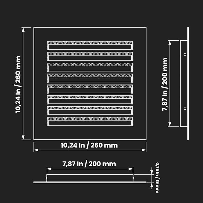Repa Market 8" x 8" Inch (Inner Dimensions) Galvanized Steel Soffit Vent Cover - Louvered Square Gable Vent with Mesh Screen - Intake/Exhaust Ventilation Grill - HVAC Ducting Return Air Vent Cover