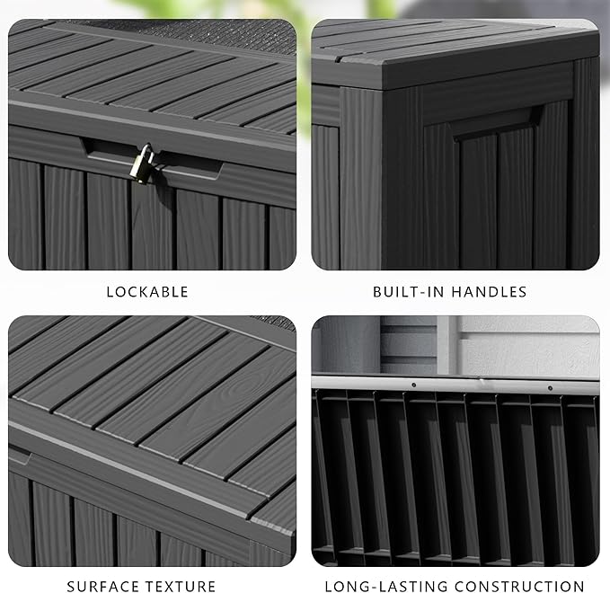80 Gallon Waterproof Resin Deck Box, UV Resistant Outdoor Storage for Garden, Patio, Porch, Delivery, Black
