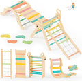 BlueWood 10-in-1 Pikler Triangle Set, Toddler Climbing Toys Indoor, Montessori Climber, Baby Jungle Gyms with Arch, Extra Rope Ladder & Footprint Balance Beam - Rose Garden