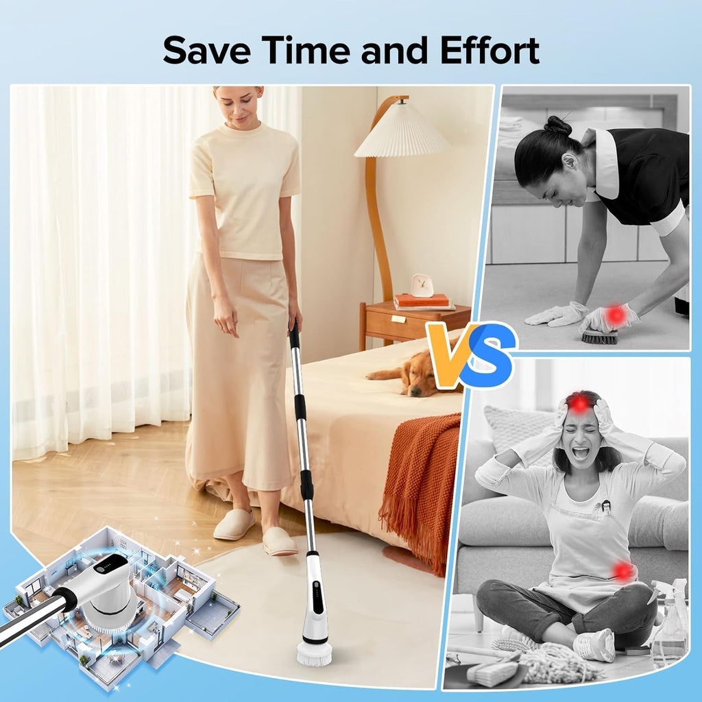 WKY-Electric Spin Scrubber - Upgraded 12-in-1 IPX7 Waterproof Shower Cleaner Brush, Retractable Handle & 2-Speed for Bathroom, Bathtub, Kitchen, Tile Floors