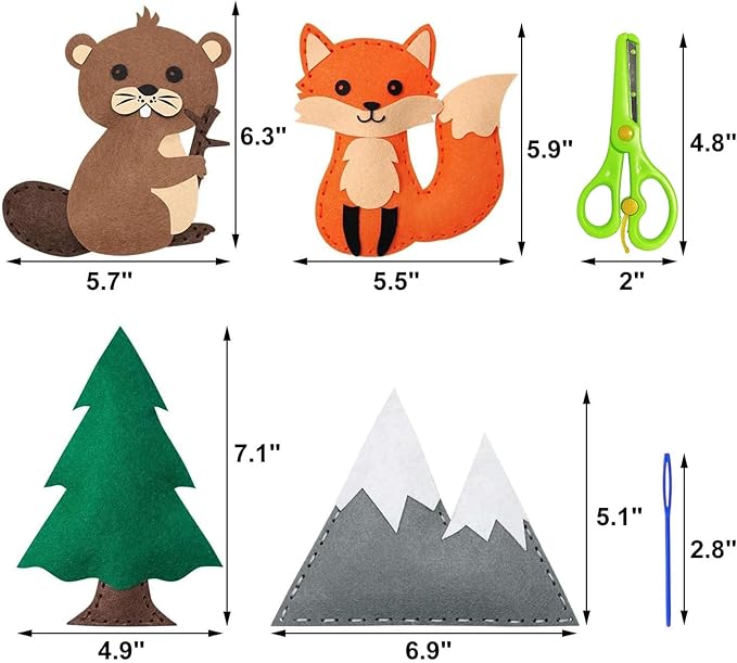 FYXGZZH Kids Beginner Sewing Kit – DIY Stuffed Craft Set with Pre-Cut Felt, Plastic Needle & Embroidery Thread, Educational Arts & Crafts for Boys & Girls Ages 6-12, Woodland Sewing Kit