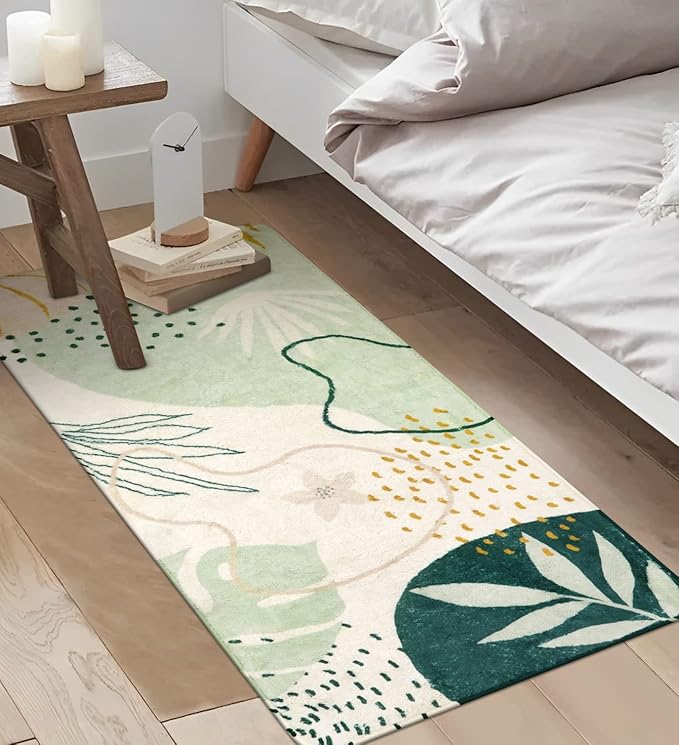 Lahome Washable Hallway Runner Rug - 2x4 Rugs for Bedroom Non-Slip Low-Pile Soft Bath Runner Rug Laundry Room Area Rug Botanical Print Throw Green Kitchen Mat Carpet Runner for Entrance Living Room