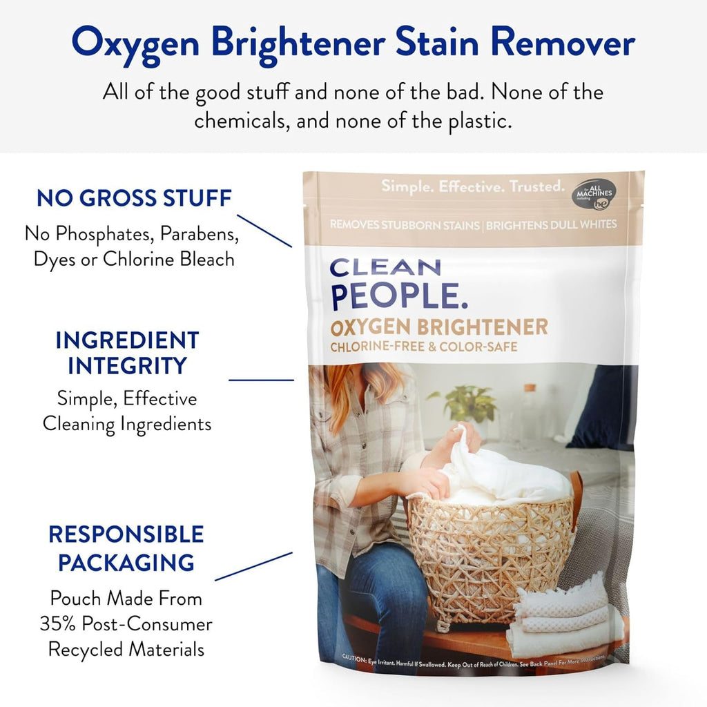 The Clean People Oxygen Brightener Stain Remover | Bleach Alternative, Simple Ingredients, Brightens Dull Whites AND Colors | 79 oz