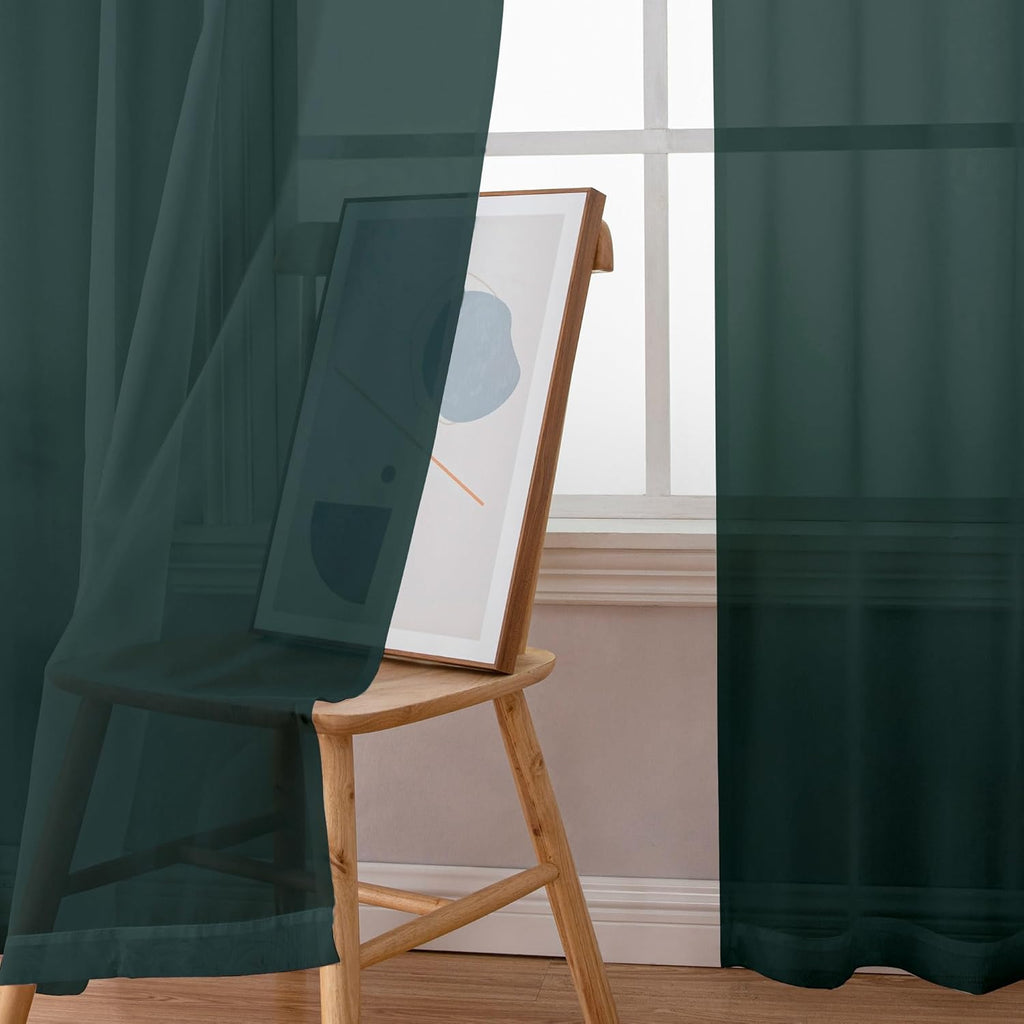 Chyhomenyc Hunter Green Sheer Curtains 96 inches Long 2 Panels, Light Filtering Soft Airy Solid Elegant Voile Window Treatment Drapes for Bedroom Living Room Wedding Party Decor, 42 Wx96 L, 8FT L