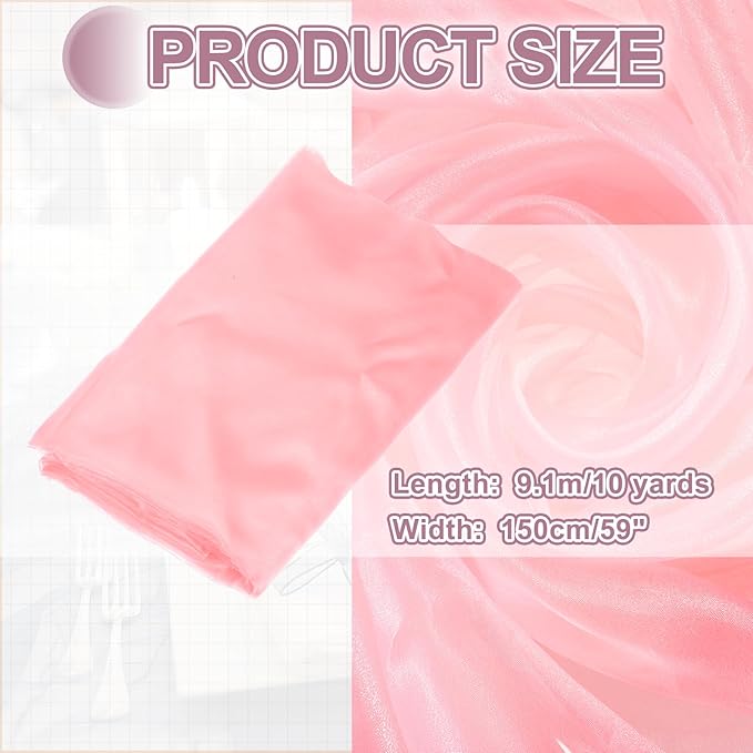 MECCANIXITY Iridescent Sheer Organza Fabric, 10 Yards x 59 Inches Solid Holographic Shiny Fabric Organza Cloth for Wedding, Curtains, Costume, Photo Background, Dark Pink