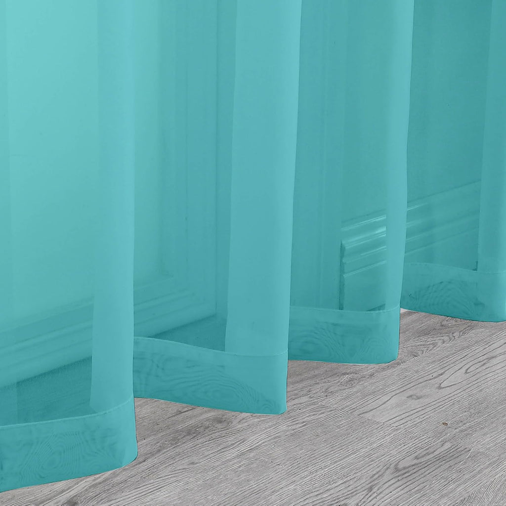 Chyhomenyc Sheer Turquoise Curtains 90 inches Long 2 Panels, Light Filtering Soft Airy Solid Elegant Voile Window Treatment Drapes for Bedroom Living Room Wedding Party Decor, 42 Wx90 L Inches