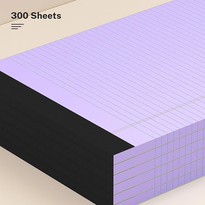 300 Sheets Purple Legal Pads 8.5 x 11 College Ruled Paper 6-Pack Note Pad Narrow Ruled 50 Sheets per Notepad Perforated Writing Pad Durable Sturdy Back 8x11 Pads of Paper