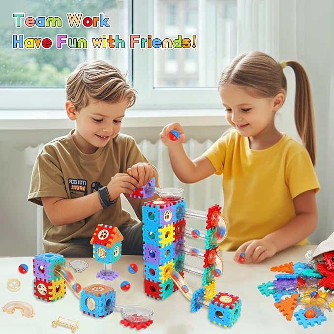 STEM Building Learning Toy, AOSITE 234PCS Marbles Run Kid Gift, Educational Race Track Construction Building Block for 5 6 7 8 9 10 11 12Years, Creative Marble Run Games Boy Girl Birthday Xmas Present