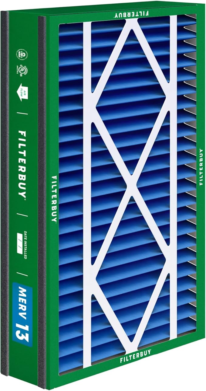 Filterbuy 16x25x3 Air Filter MERV 13 Optimal Smoke & Allergy Defense (1-Pack), Electrostatic Pleated HVAC AC Furnace Filters for Trion Air Bear, Lennox X0581 & More (Actual Size: 15.63 x 24.13 x 3.00)