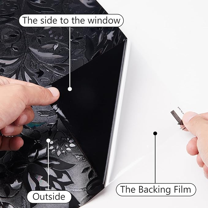 LEMON CLOUD Total Blackout Window Film - 100% Opaque Frosted Privacy Film for High Privacy, Removable Static Cling (Tulip Design, 17.5 x 78.7 Inches)