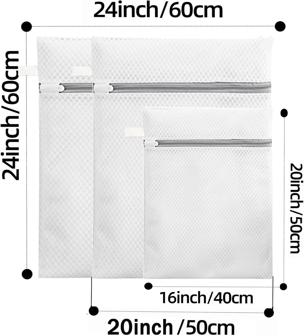 Mesh Laundry Bags, Mesh Wash Bags Durable Mesh Structure with Strong Zipper Suitable for Underwear, Delicate Clothes, Pants, Shoes, Socks Washing (Honey mesh, M+L+X-L(16*20in+20*24in+24*24in))