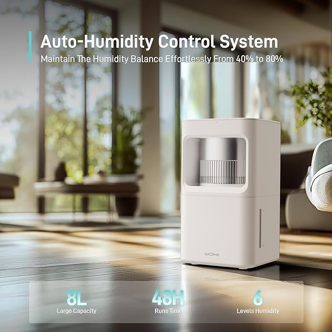 Evaporative Humidifier for Bedroom, 2.11Gal/8L Quiet Humidifiers Large Room with SleepyTime, Aroma Diffuser, 6 Speeds, Top Fill, No White Dust, Auto Off Humidifier for Baby Nursery Home Office