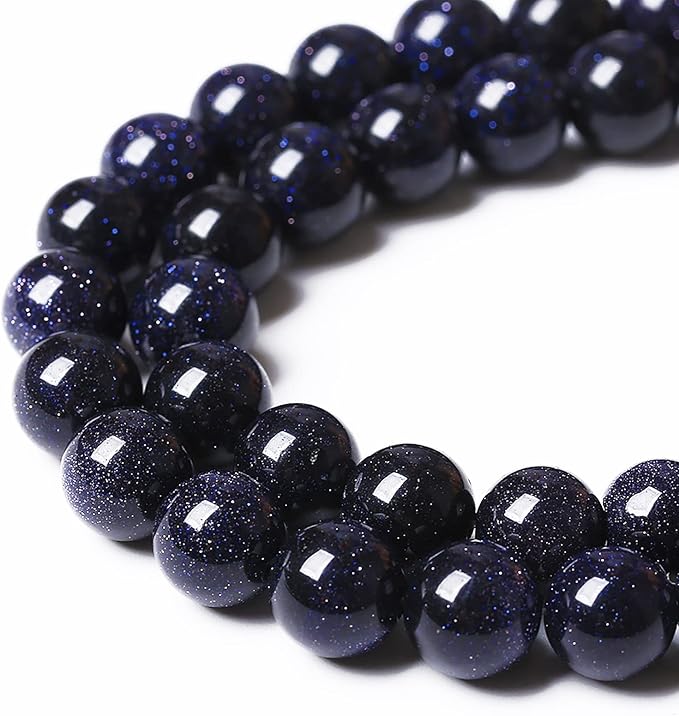 60PCS 6mm Starry Blue Sandstone Gemstone Beads Beads Natural Stone Round Loose Beads for Jewelry Making DIY Bracelet Necklace 15" Inch