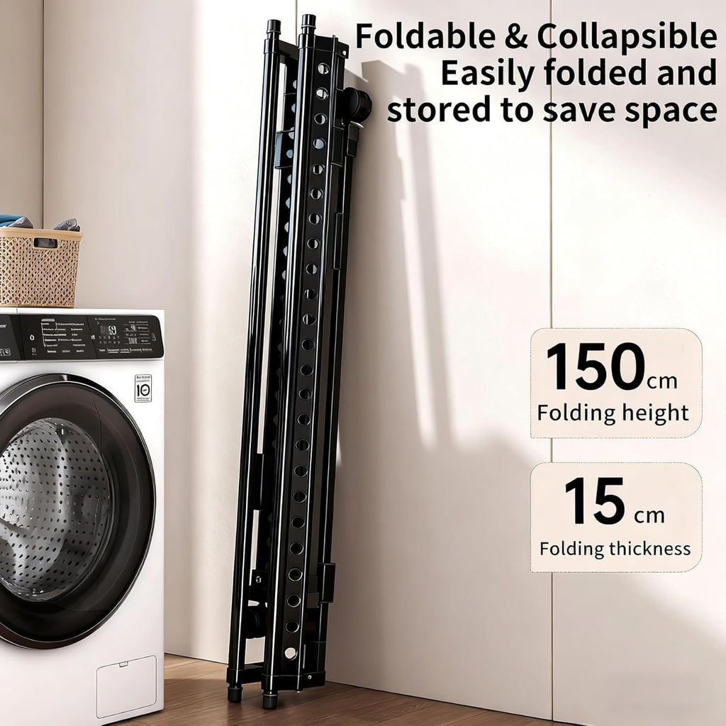 Heavy Duty Rolling Clothing Rack with Wheels, Portable Double Rod Metal Garment Rack, Clothes Drying Hanging Organizer for Closet, Laundry, Storage, Freestanding Adjustable Coat Hanger, Black
