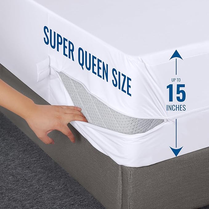 Utopia Bedding Zippered Mattress Encasement Super Queen, 100% Waterproof Bed Bug and Dust Mite Proof Mattress Protector, Absorbent Six-Sided Mattress Cover