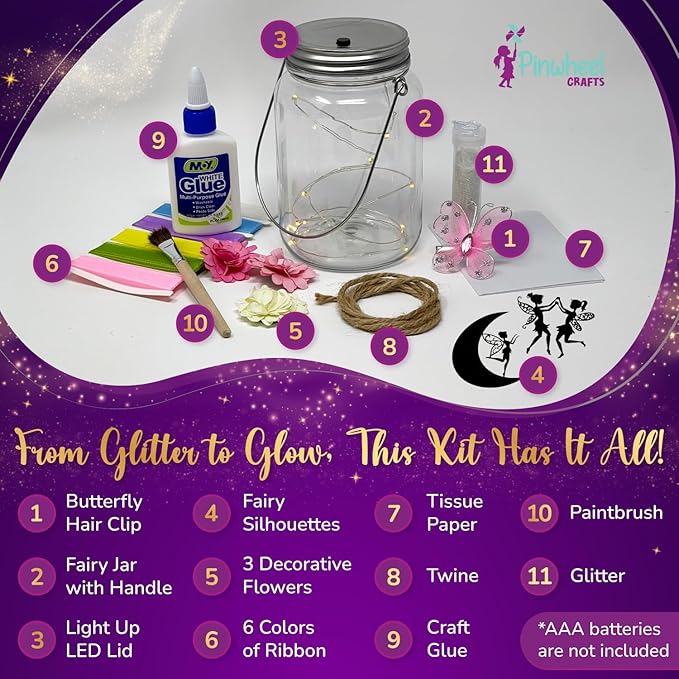 Pinwheel Crafts Fairy Lantern Toy for Kids Age 6-8 8-12+ Years - Make Your Own Night Light - Fairy Jar Gift for Girls with Led Light - Arts & Crafts Set, Pack of 2