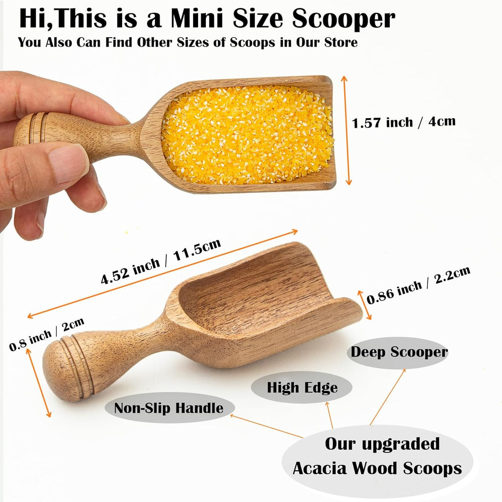Wooden Scoops for Canisters 3PCS Wooden Scoop for Jars Acacia Mini Measuring Spoons for Ground Coffee Scoops Shovel Kitchen Scooping for Tea Powder & Bath Salt Laundry Detergent Shove- Multipurpose